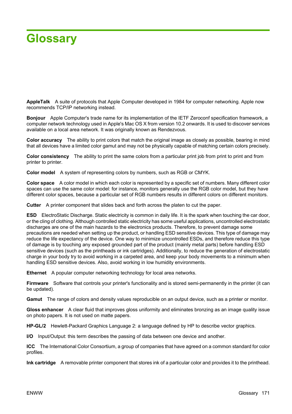 Glossary | HP Designjet Z3100 Photo Printer series User Manual | Page 181 / 185