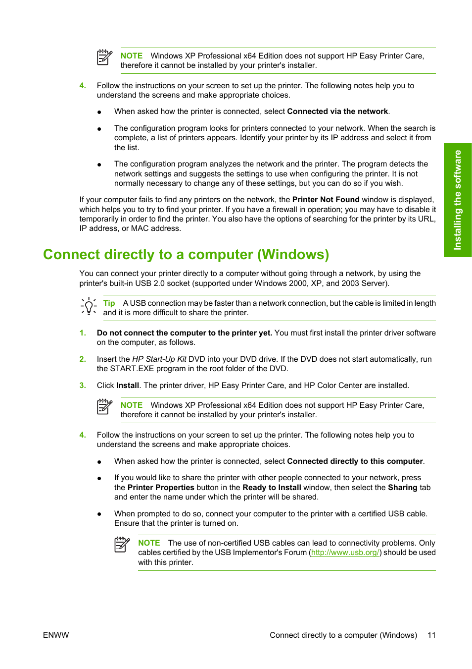 Connect directly to a computer (windows) | HP Designjet Z3100 Photo Printer series User Manual | Page 21 / 185