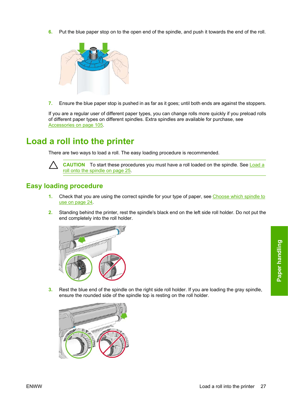 Load a roll into the printer, Easy loading procedure | HP Designjet Z3100 Photo Printer series User Manual | Page 37 / 185