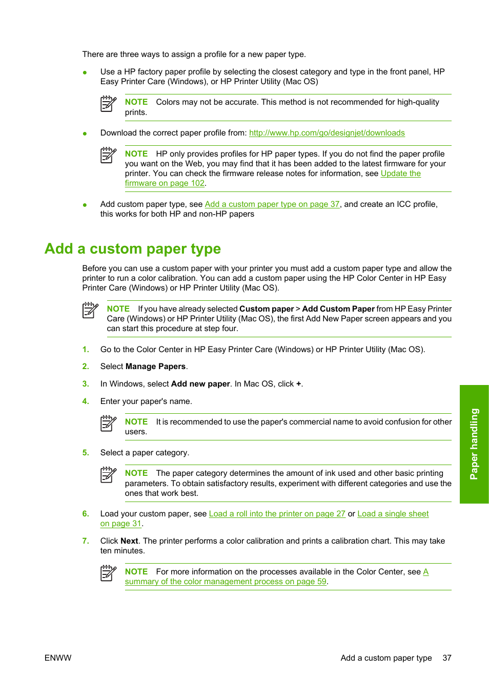 Add a custom paper type | HP Designjet Z3100 Photo Printer series User Manual | Page 47 / 185