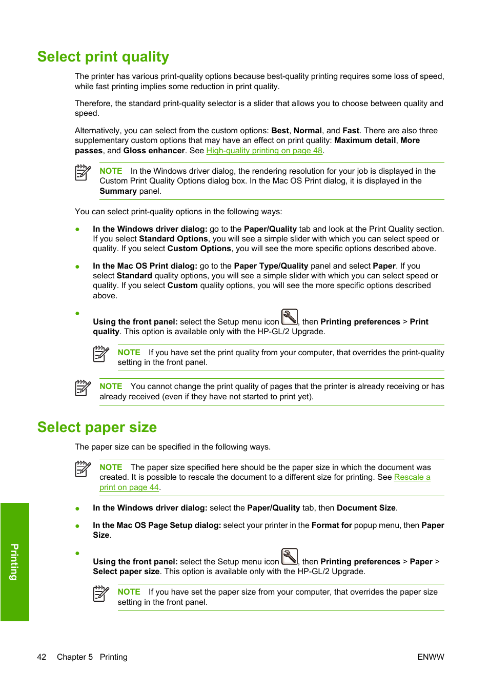 Select print quality, Select paper size, Select print quality select paper size | HP Designjet Z3100 Photo Printer series User Manual | Page 52 / 185