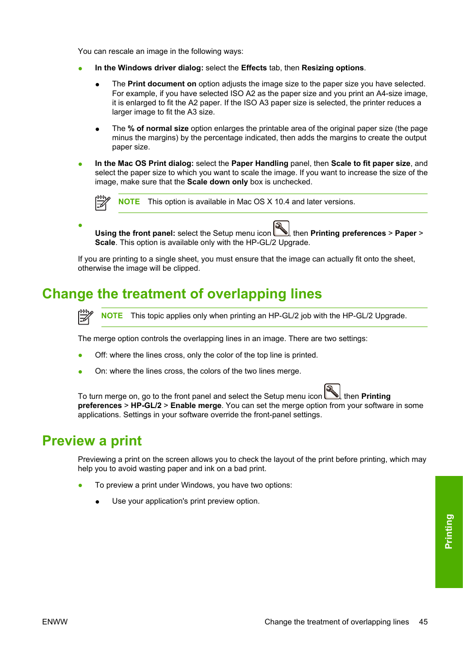 Change the treatment of overlapping lines, Preview a print | HP Designjet Z3100 Photo Printer series User Manual | Page 55 / 185