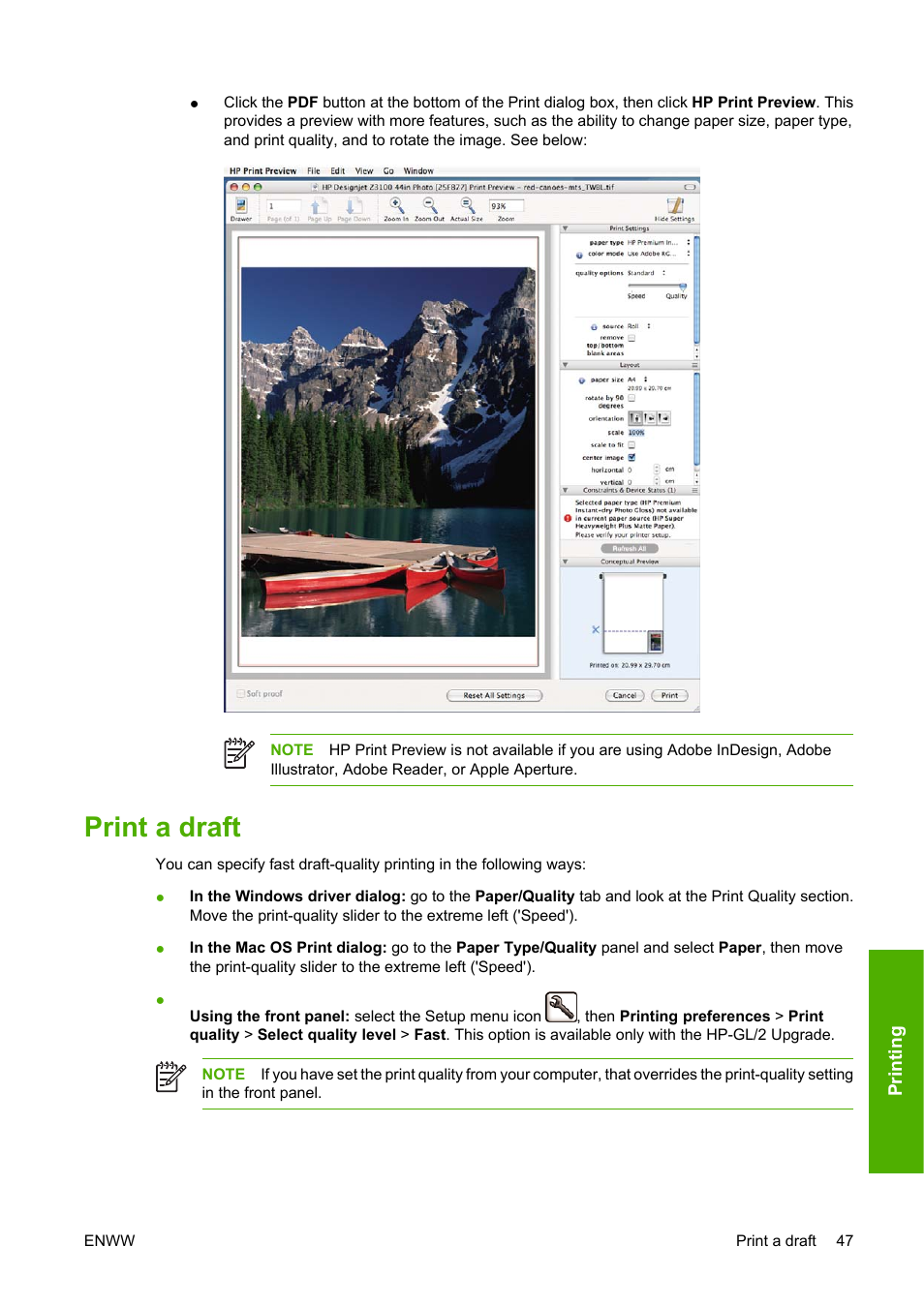 Print a draft | HP Designjet Z3100 Photo Printer series User Manual | Page 57 / 185