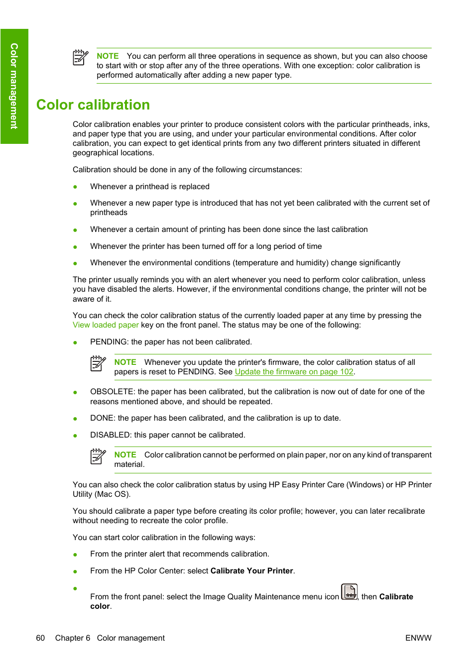 Color calibration | HP Designjet Z3100 Photo Printer series User Manual | Page 70 / 185