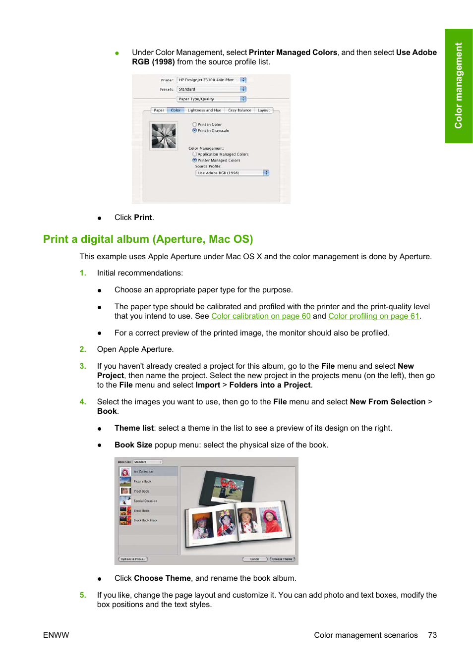 Print a digital album (aperture, mac os) | HP Designjet Z3100 Photo Printer series User Manual | Page 83 / 185
