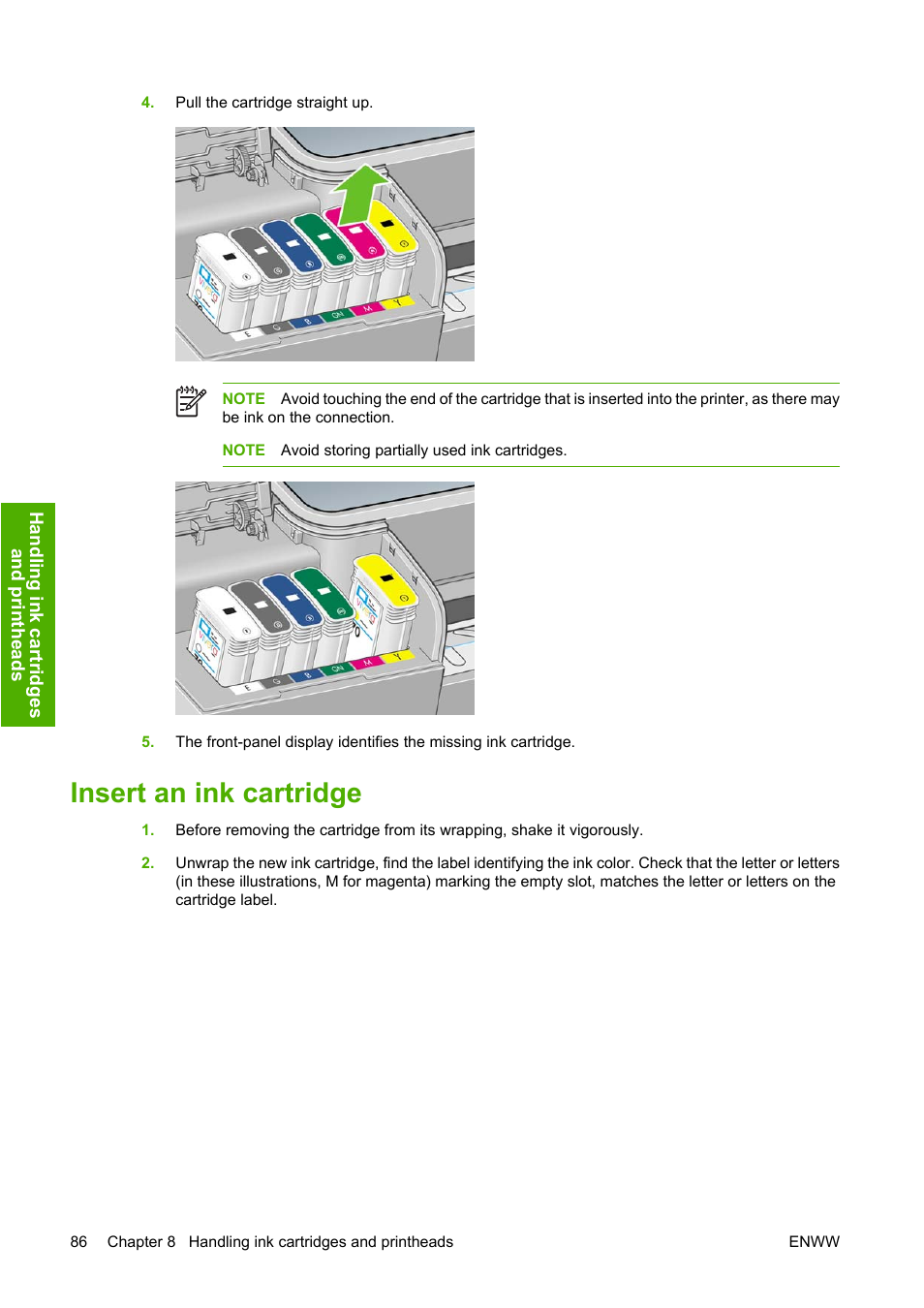 Insert an ink cartridge | HP Designjet Z3100 Photo Printer series User Manual | Page 96 / 185