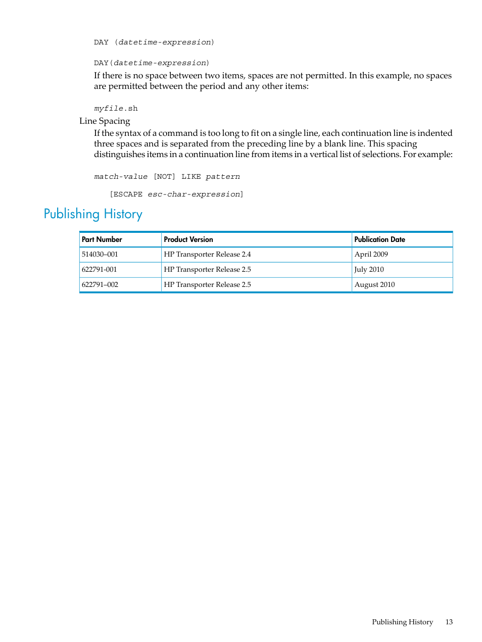 Publishing history | HP Neoview Release 2.5 Software User Manual | Page 13 / 136