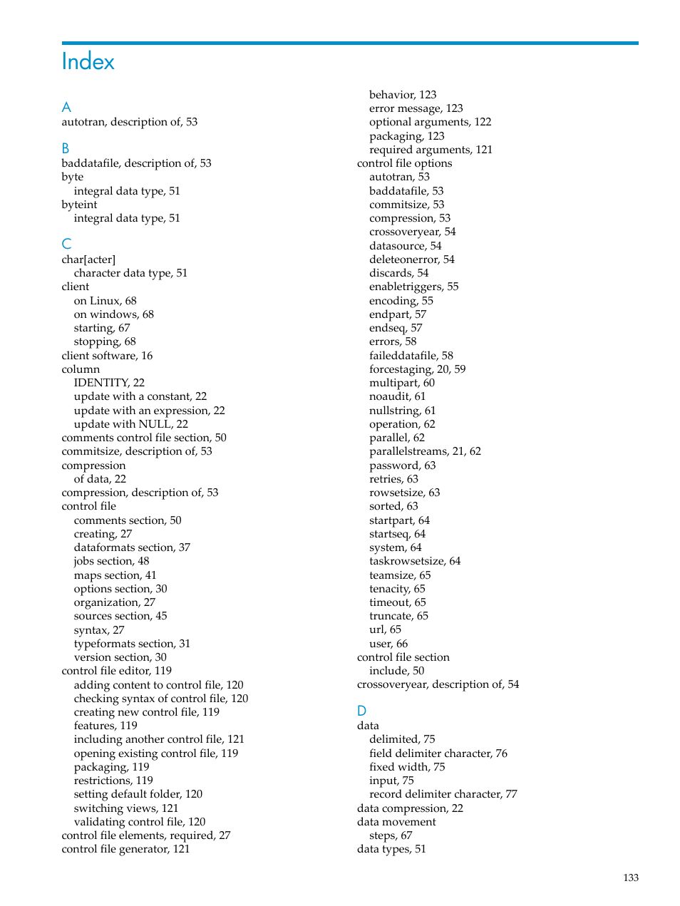 Index | HP Neoview Release 2.5 Software User Manual | Page 133 / 136