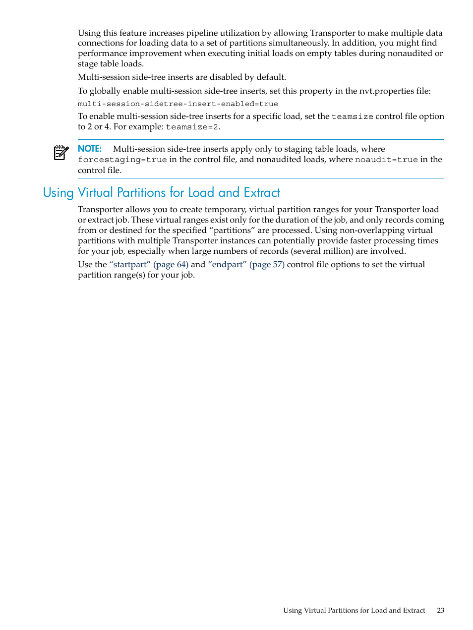 Using virtual partitions for load and extract, Using | HP Neoview Release 2.5 Software User Manual | Page 23 / 136