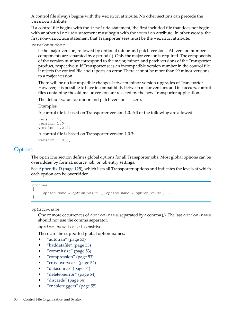 Options | HP Neoview Release 2.5 Software User Manual | Page 30 / 136