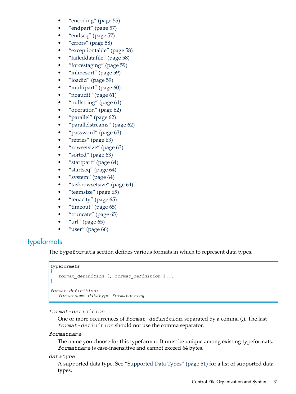 Typeformats | HP Neoview Release 2.5 Software User Manual | Page 31 / 136