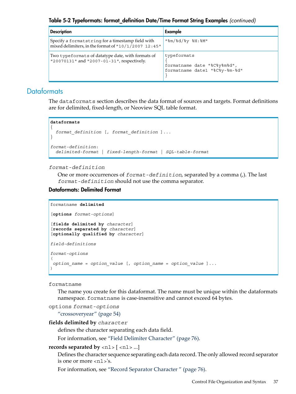 Dataformats | HP Neoview Release 2.5 Software User Manual | Page 37 / 136