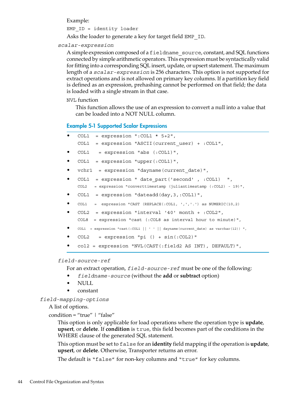 Supported scalar expressions | HP Neoview Release 2.5 Software User Manual | Page 44 / 136