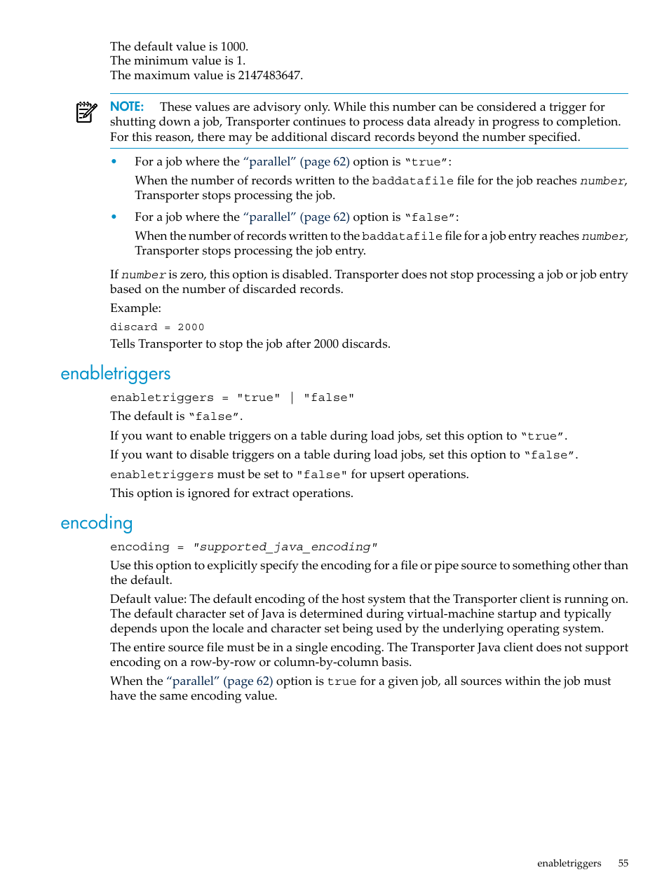 Enabletriggers, Encoding, Enabletriggers encoding | HP Neoview Release 2.5 Software User Manual | Page 55 / 136