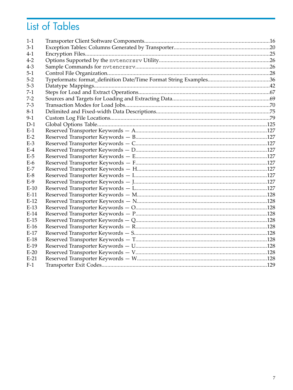 List of tables | HP Neoview Release 2.5 Software User Manual | Page 7 / 136