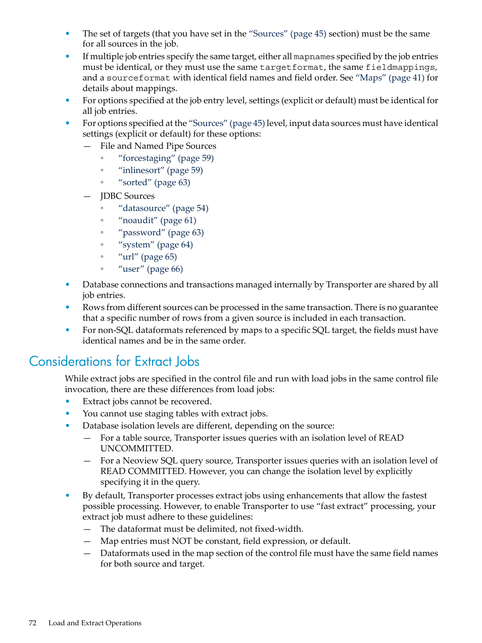 Considerations for extract jobs | HP Neoview Release 2.5 Software User Manual | Page 72 / 136