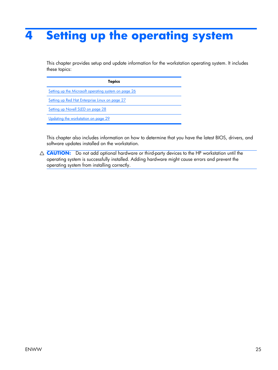 Setting up the operating system, 4 setting up the operating system | HP Z210 Convertible Minitower-Workstation User Manual | Page 33 / 68