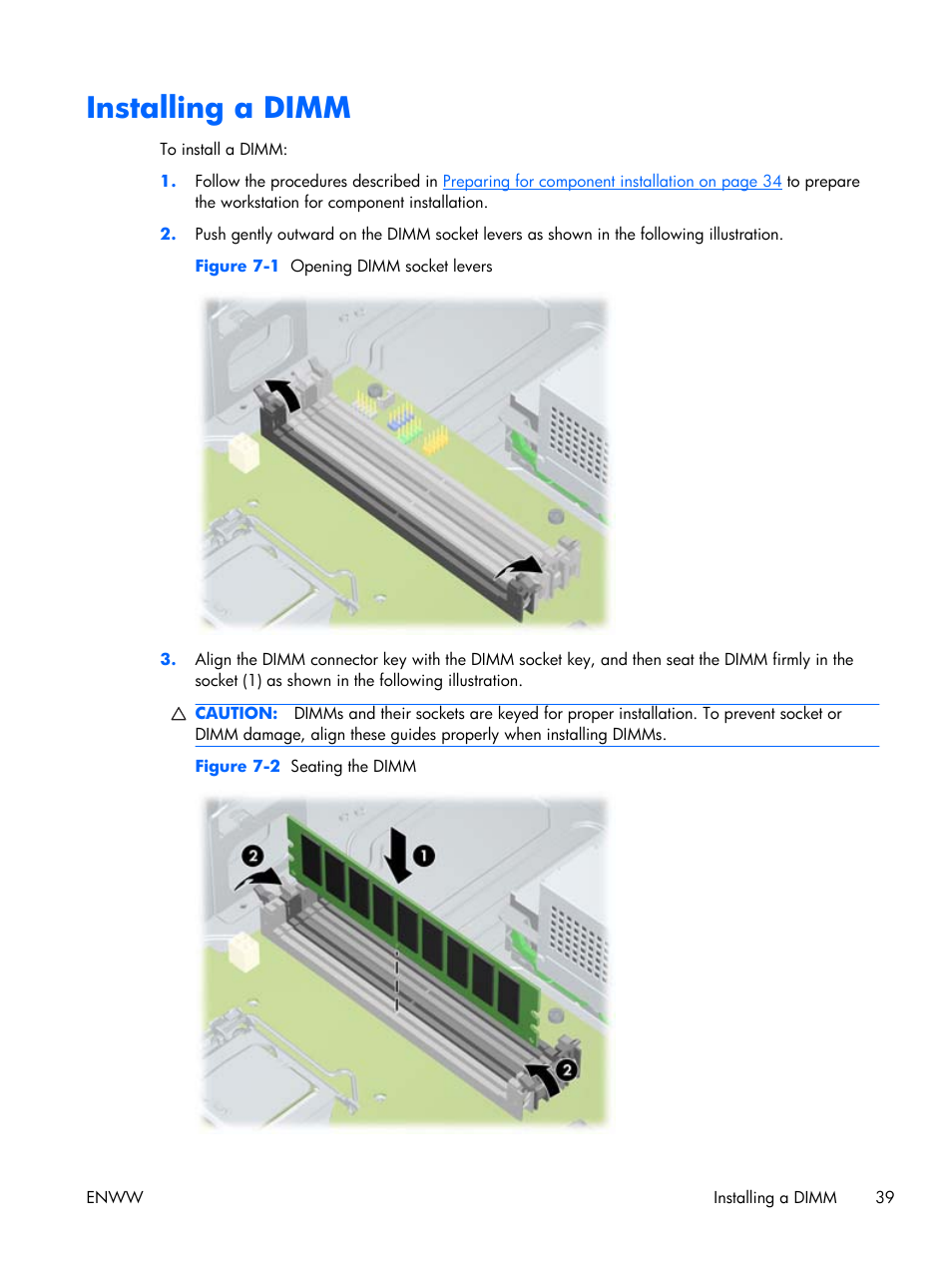 Installing a dimm | HP Z210 Convertible Minitower-Workstation User Manual | Page 47 / 68