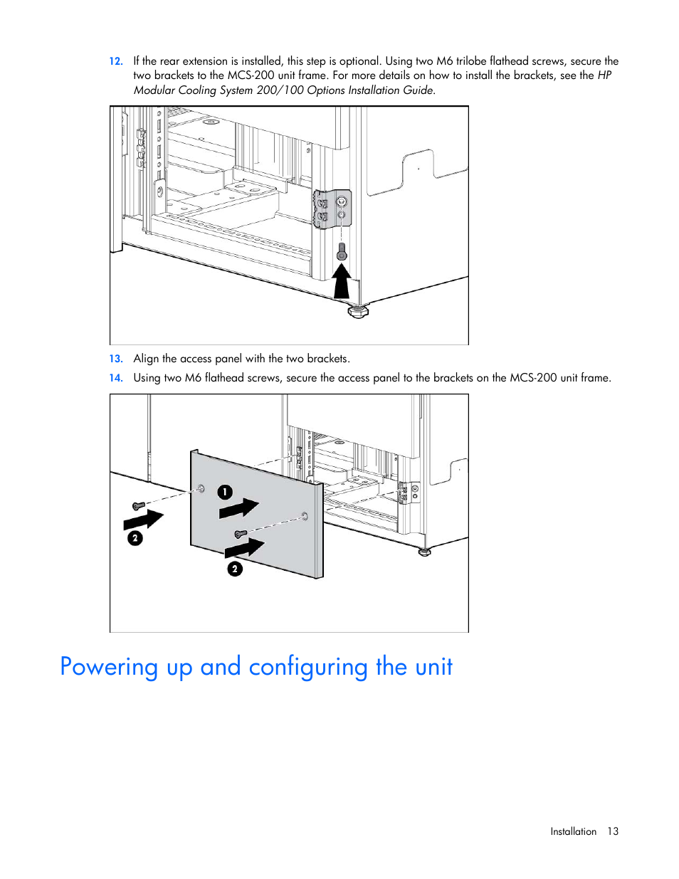 Powering up and configuring the unit | HP Modular Cooling System User Manual | Page 13 / 75