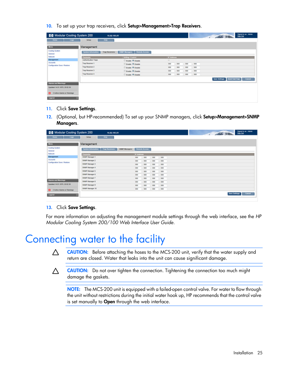 Connecting water to the facility | HP Modular Cooling System User Manual | Page 25 / 75