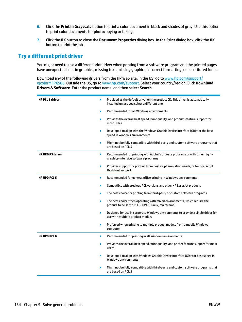 Try a different print driver | HP Officejet Enterprise Color X585 Multifunction Printer series User Manual | Page 144 / 172