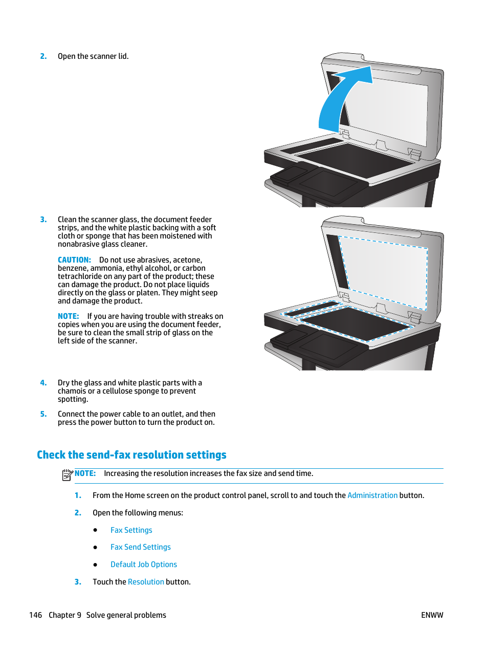 Check the send-fax resolution settings | HP Officejet Enterprise Color X585 Multifunction Printer series User Manual | Page 156 / 172