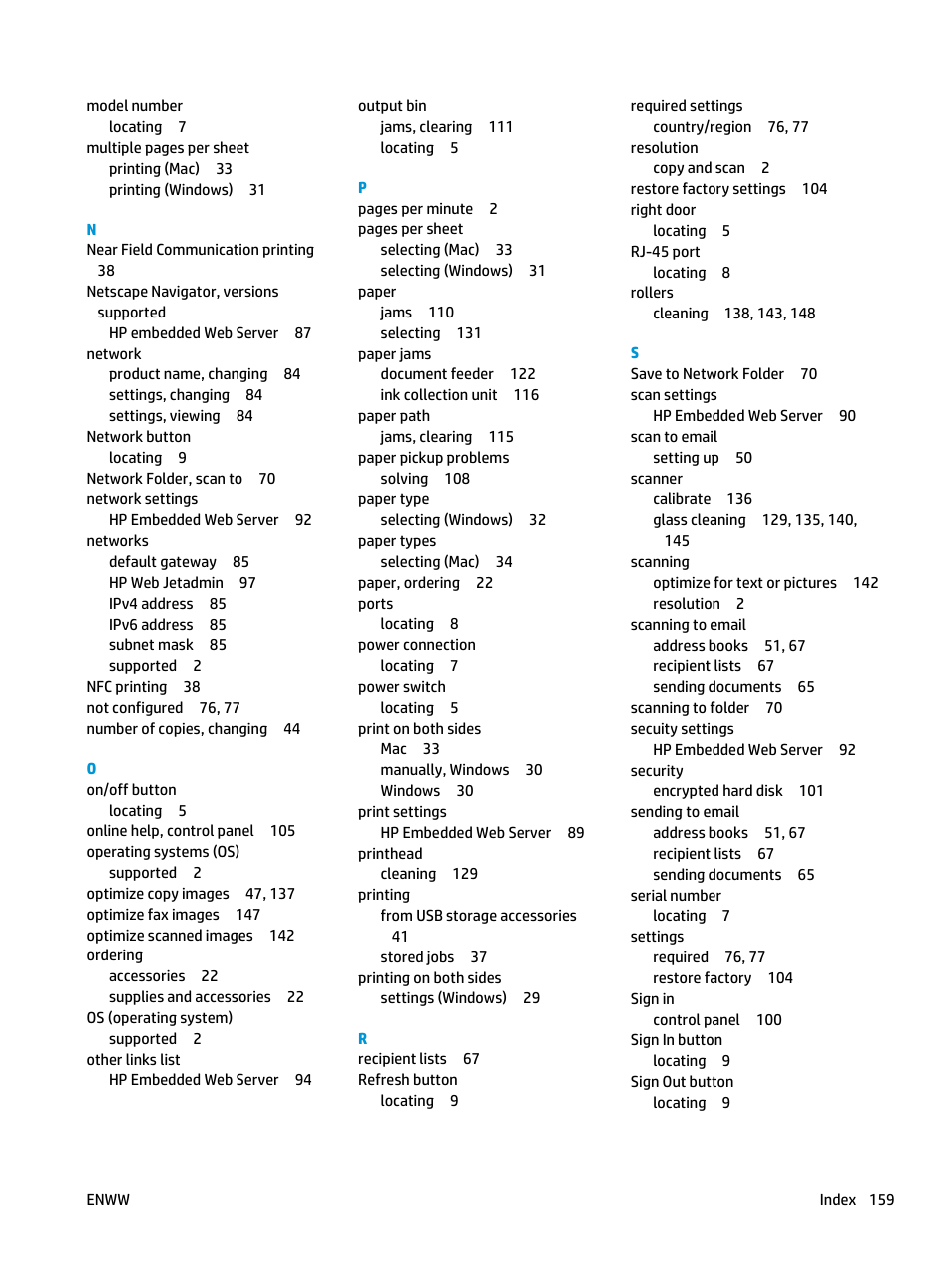 HP Officejet Enterprise Color X585 Multifunction Printer series User Manual | Page 169 / 172