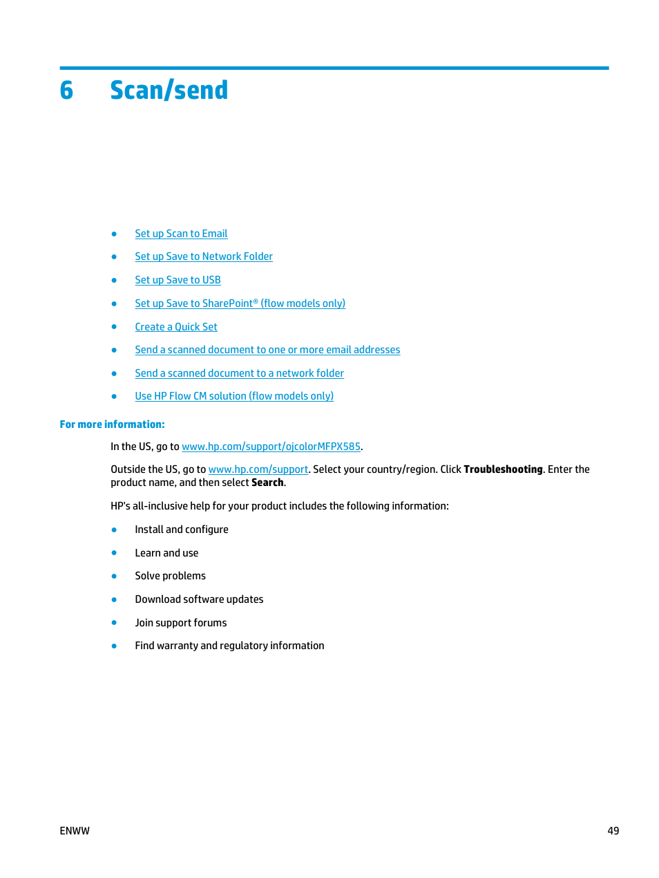 Scan/send, 6 scan/send, 6scan/send | HP Officejet Enterprise Color X585 Multifunction Printer series User Manual | Page 59 / 172