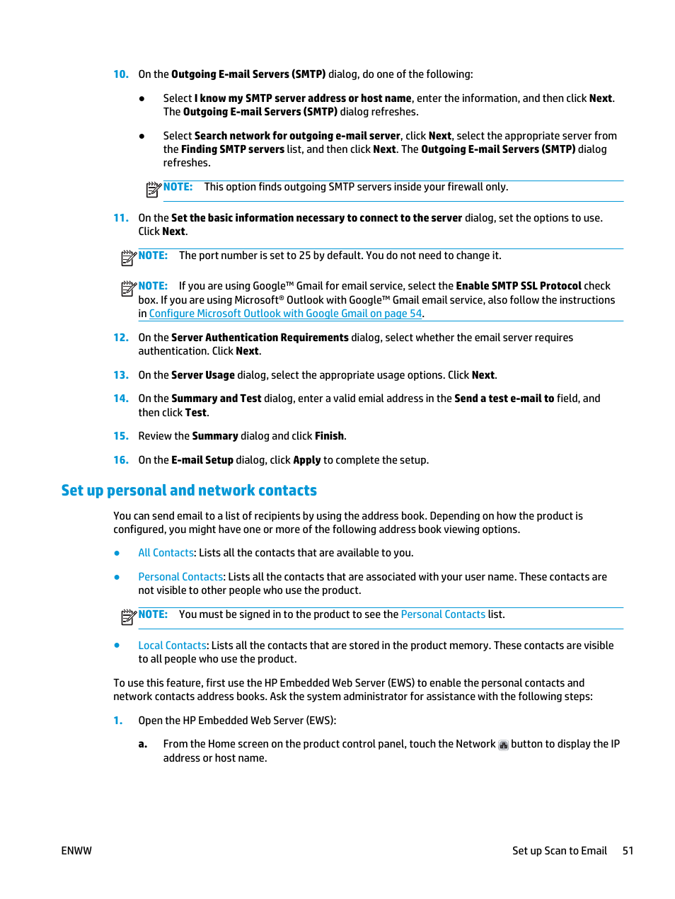 Set up personal and network contacts | HP Officejet Enterprise Color X585 Multifunction Printer series User Manual | Page 61 / 172