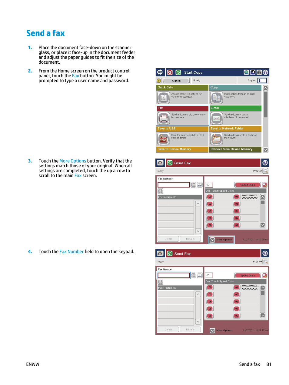Send a fax | HP Officejet Enterprise Color X585 Multifunction Printer series User Manual | Page 91 / 172