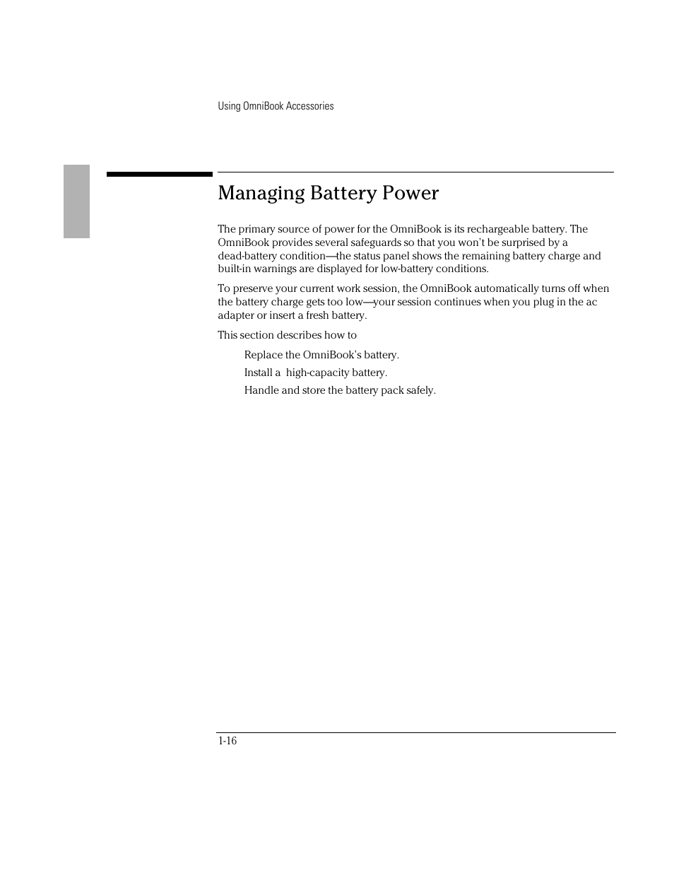 Managing battery power | HP OmniBook 2000 Notebook PC User Manual | Page 16 / 40