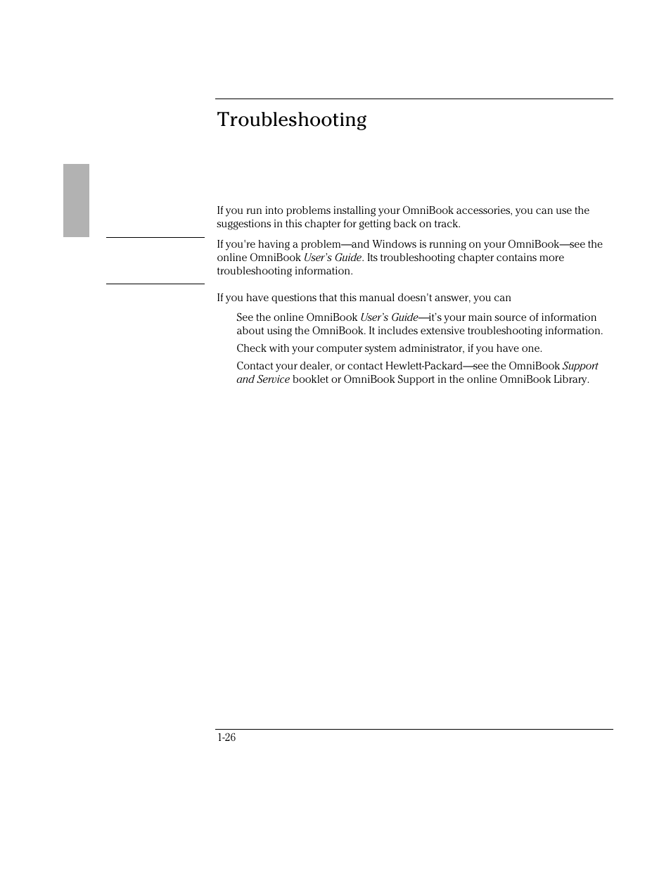 Troubleshooting | HP OmniBook 2000 Notebook PC User Manual | Page 26 / 40