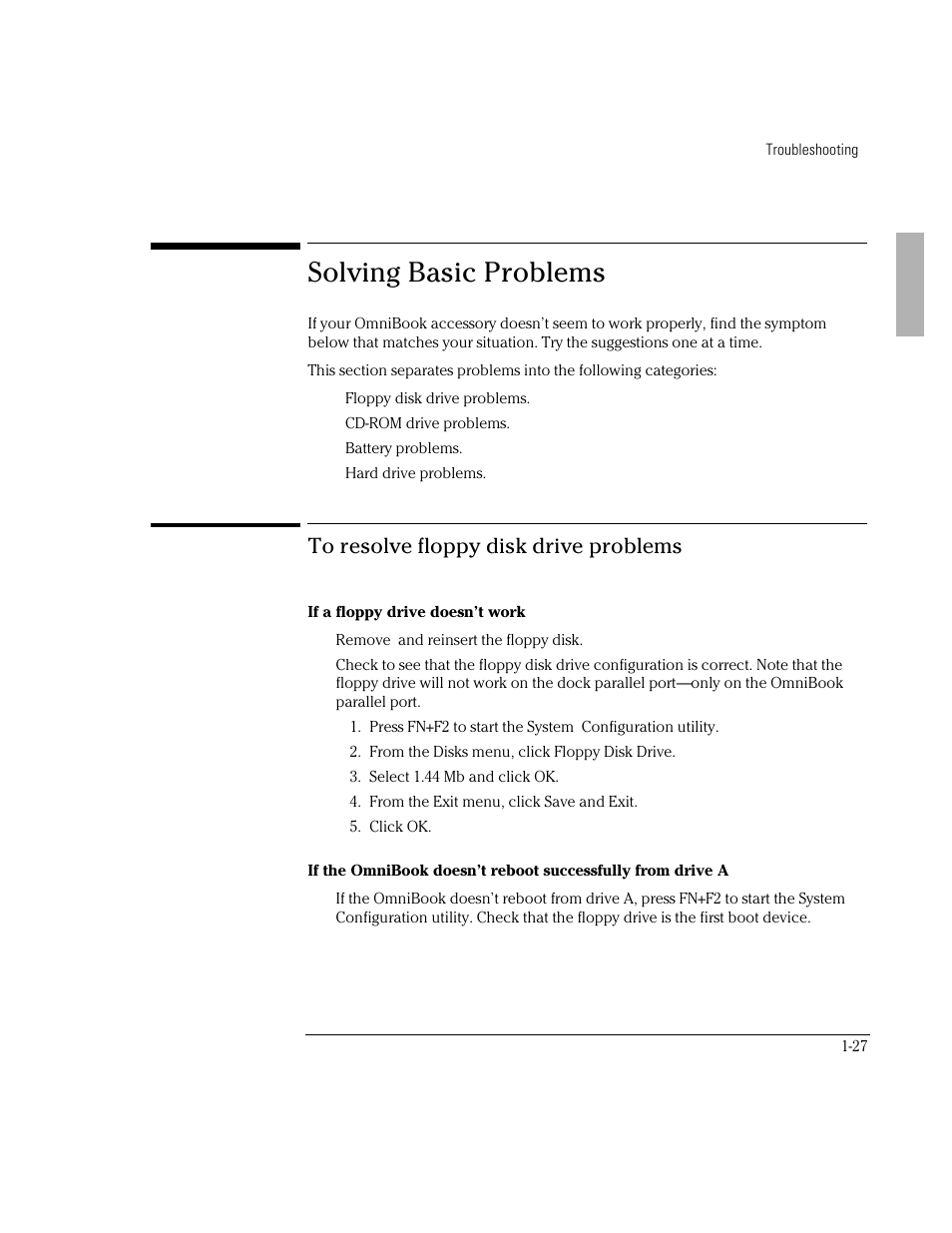 Solving basic problems | HP OmniBook 2000 Notebook PC User Manual | Page 27 / 40