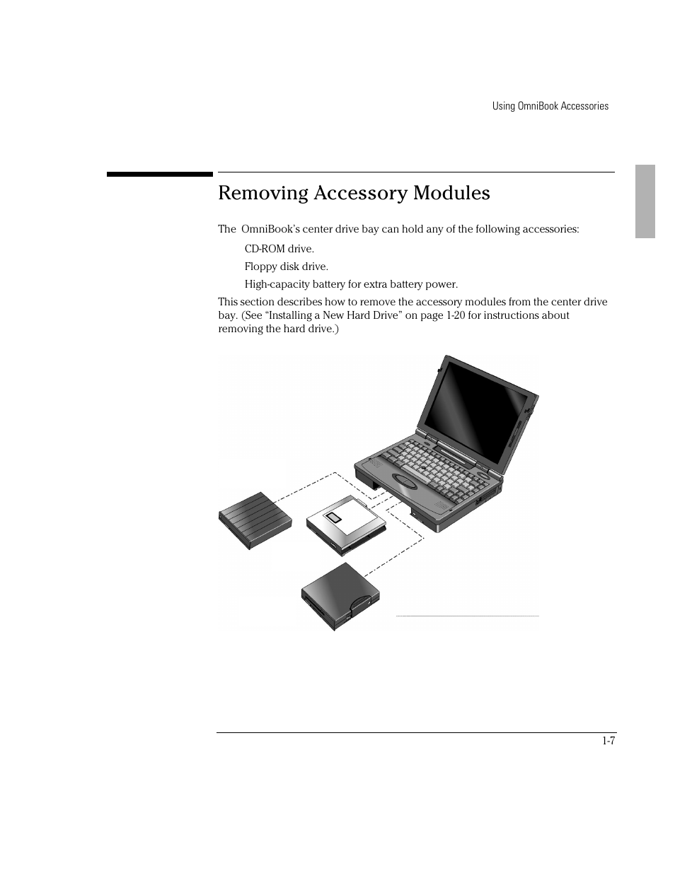 Removing accessory modules | HP OmniBook 2000 Notebook PC User Manual | Page 7 / 40