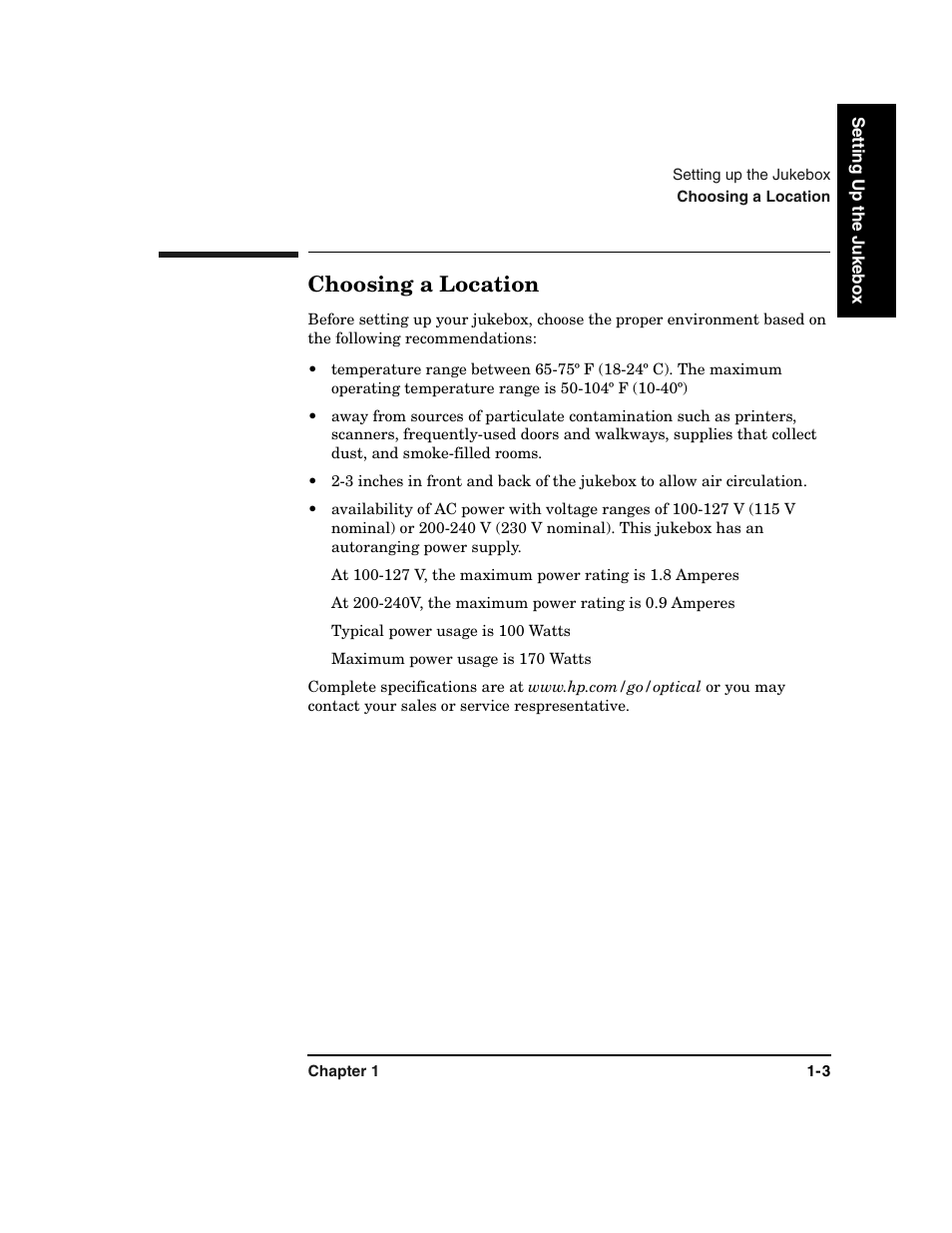 Choosing a location -3, Choosing a location | HP Optical Jukeboxes User Manual | Page 15 / 108