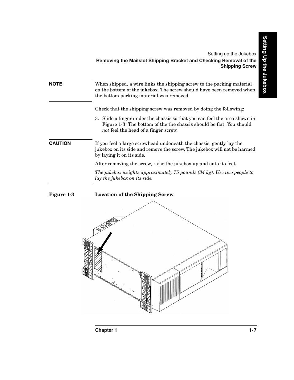 Figure 1-3. location of the shipping screw -7 | HP Optical Jukeboxes User Manual | Page 19 / 108