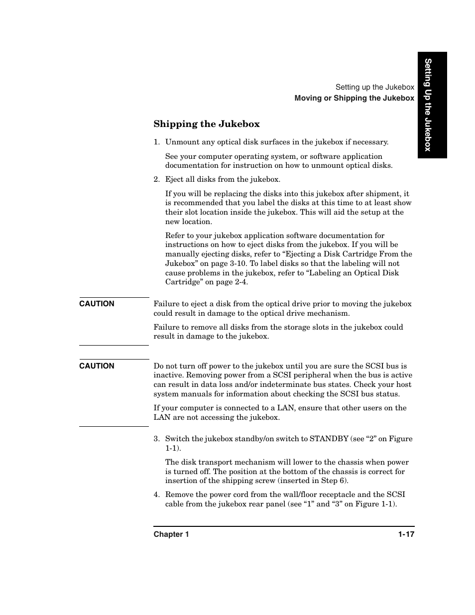 Shipping the jukebox -17 | HP Optical Jukeboxes User Manual | Page 29 / 108