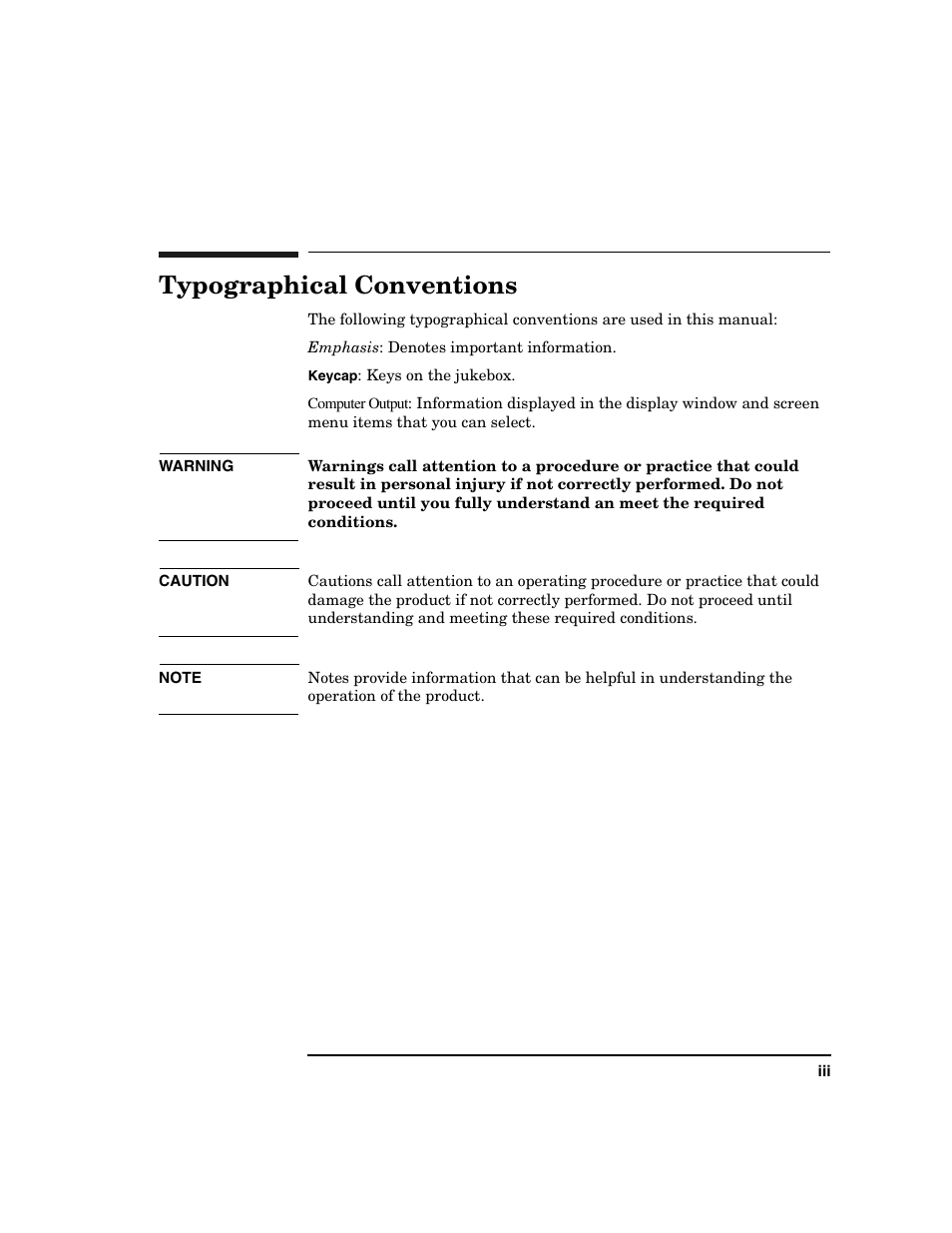 Typographical conventions | HP Optical Jukeboxes User Manual | Page 3 / 108