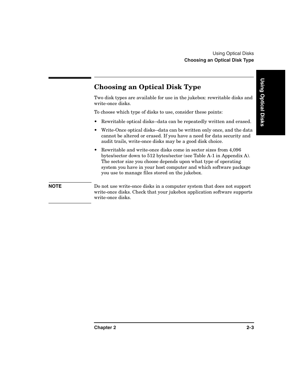 Choosing an optical disk type -3, Choosing an optical disk type | HP Optical Jukeboxes User Manual | Page 33 / 108