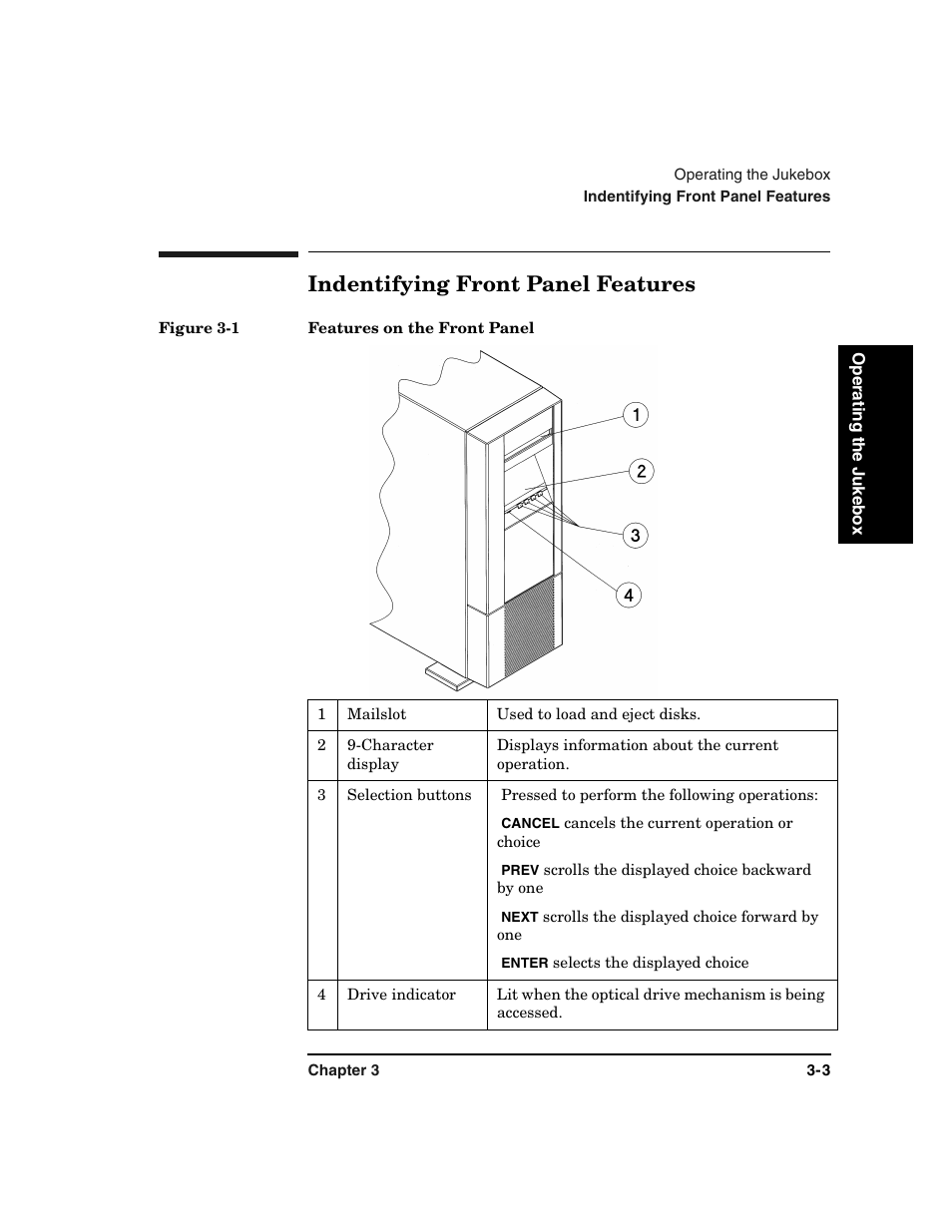 Indentifying front panel features -3, Figure 3-1. features on the front panel -3, Indentifying front panel features | HP Optical Jukeboxes User Manual | Page 41 / 108