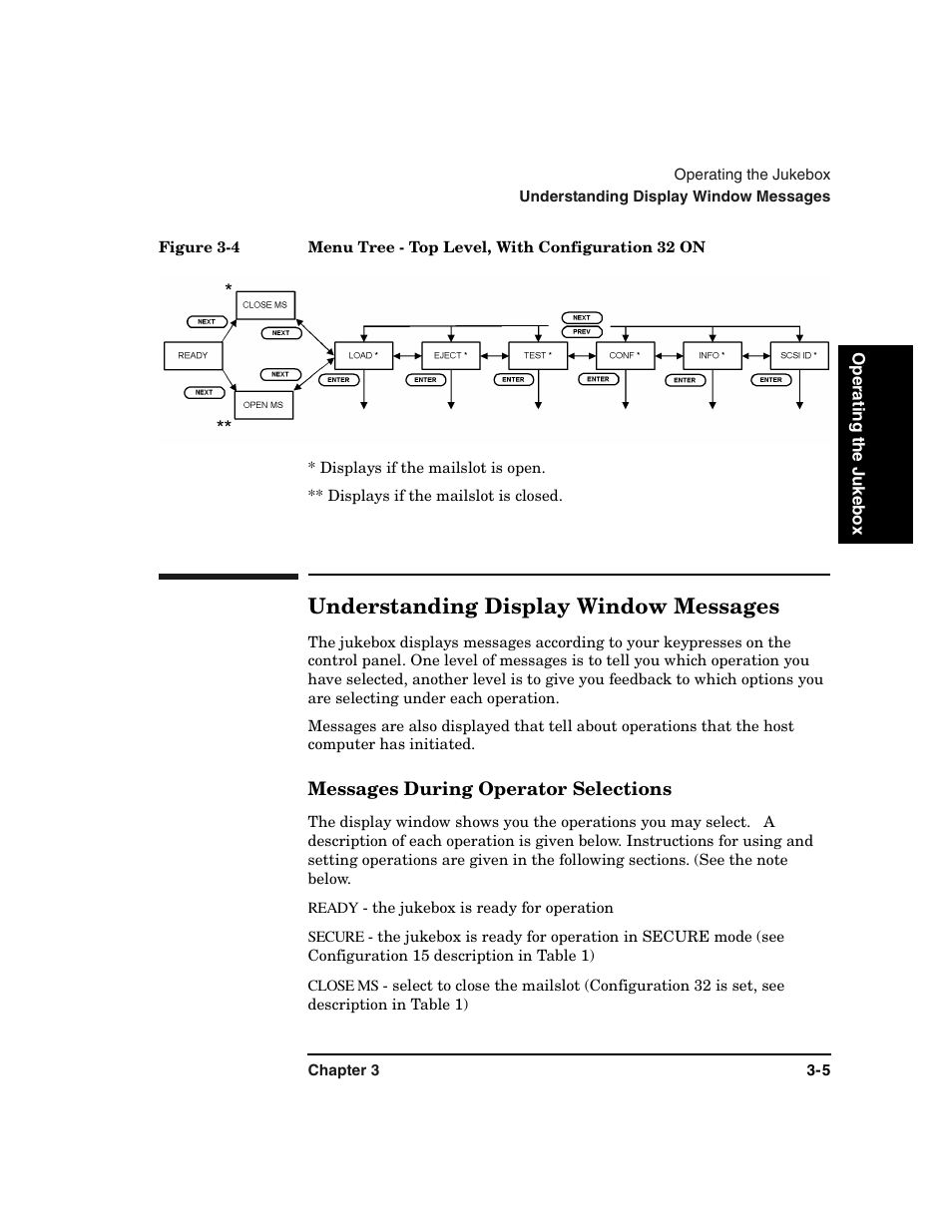 Understanding display window messages -5, Messages during operator selections -5, Understanding display window messages | HP Optical Jukeboxes User Manual | Page 43 / 108