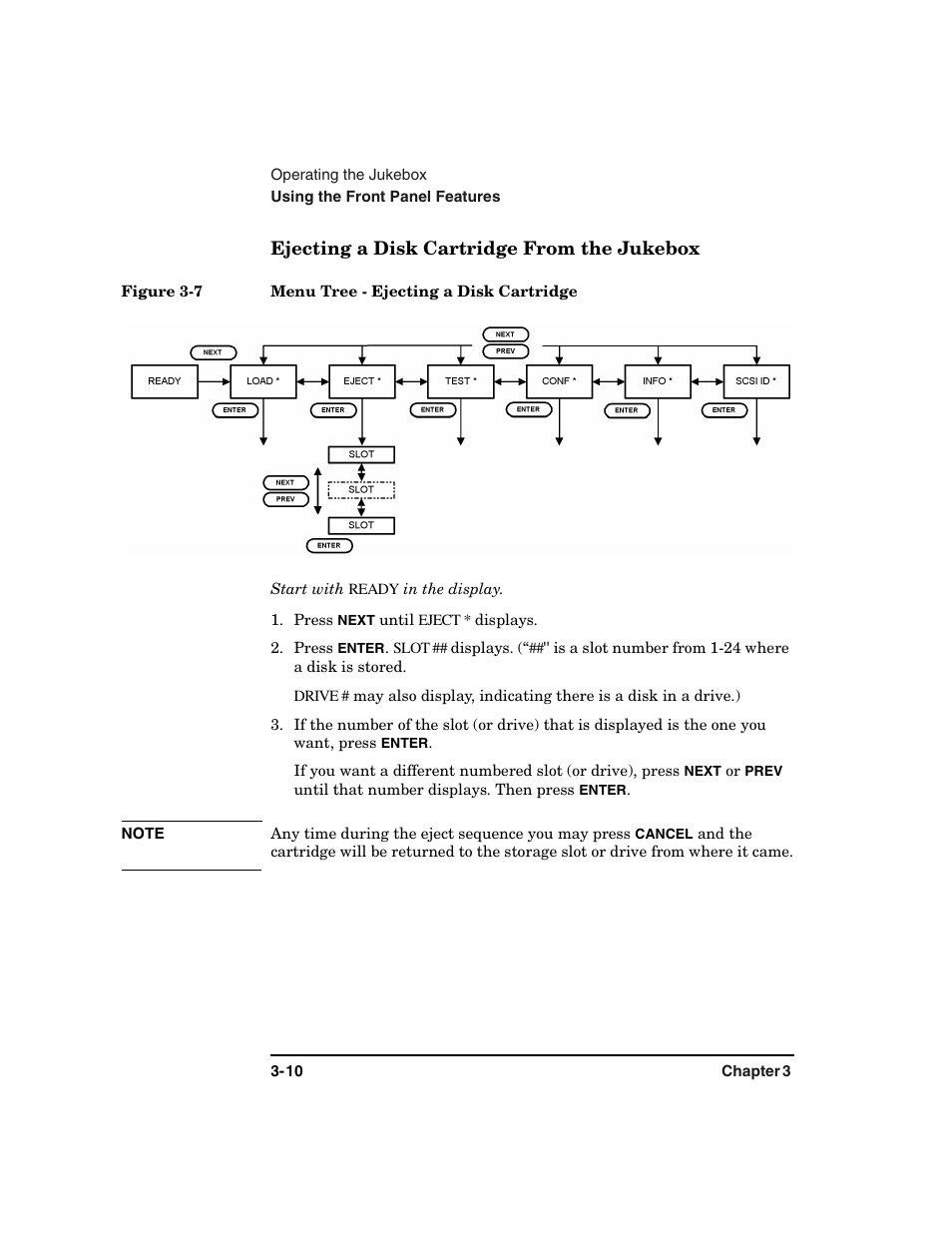 Ejecting a disk cartridge from the jukebox -10 | HP Optical Jukeboxes User Manual | Page 48 / 108