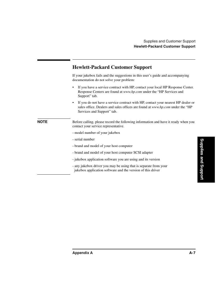 Hewlett-packard customer support | HP Optical Jukeboxes User Manual | Page 77 / 108