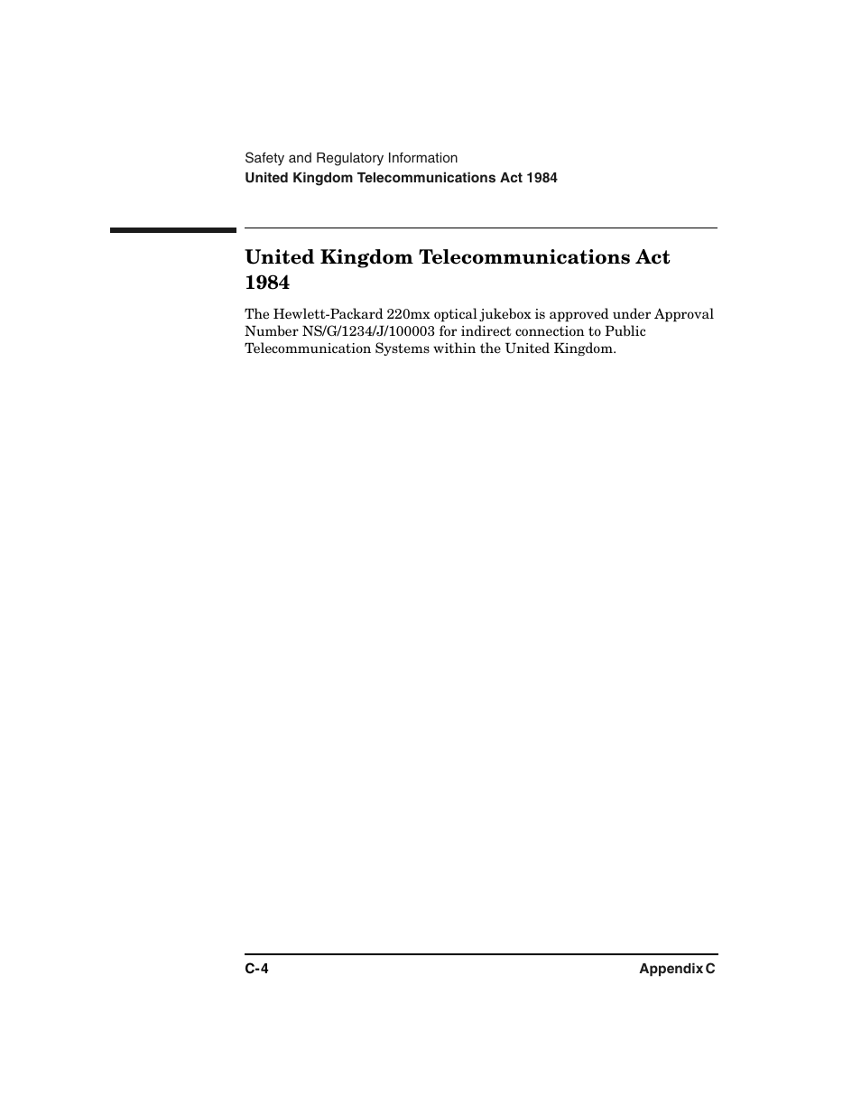United kingdom telecommunications act 1984 | HP Optical Jukeboxes User Manual | Page 96 / 108