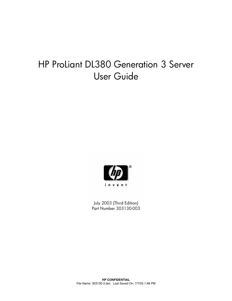 HP ProLiant DL380 G3 Server User Manual | 164 pages