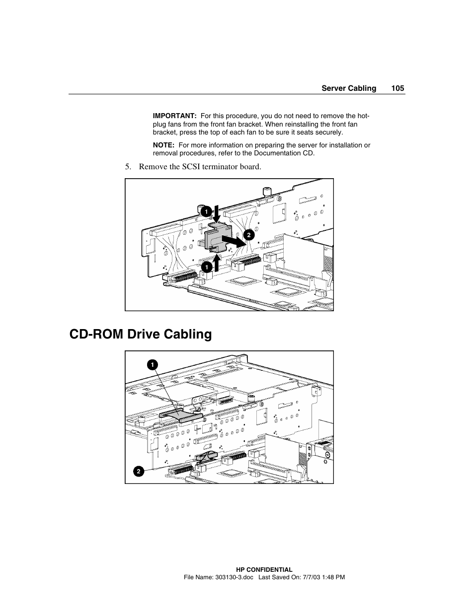 Cd-rom drive cabling | HP ProLiant DL380 G3 Server User Manual | Page 105 / 164
