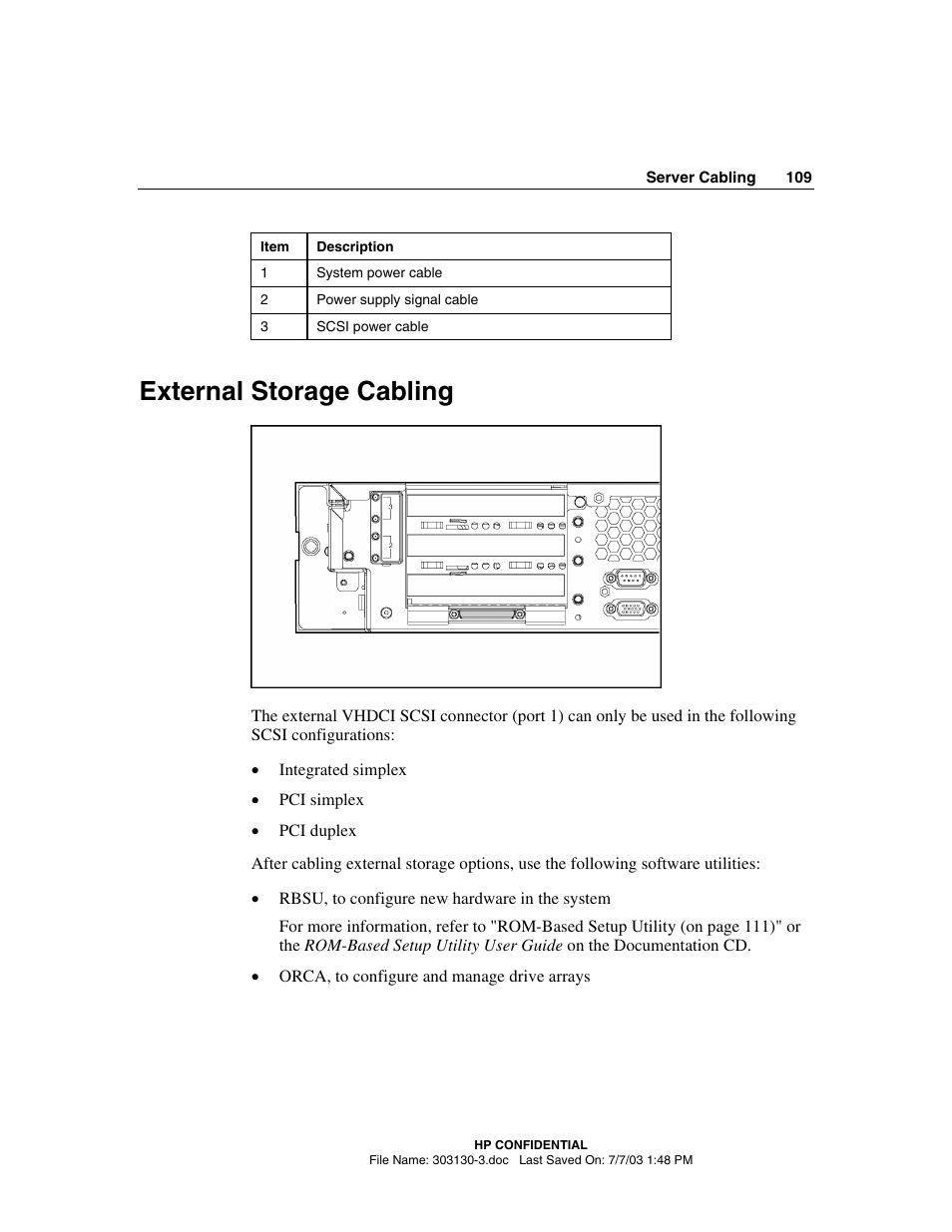 External storage cabling | HP ProLiant DL380 G3 Server User Manual | Page 109 / 164