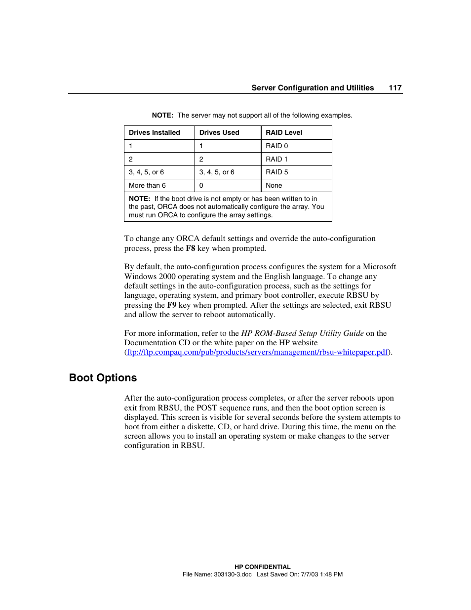 Boot options | HP ProLiant DL380 G3 Server User Manual | Page 117 / 164