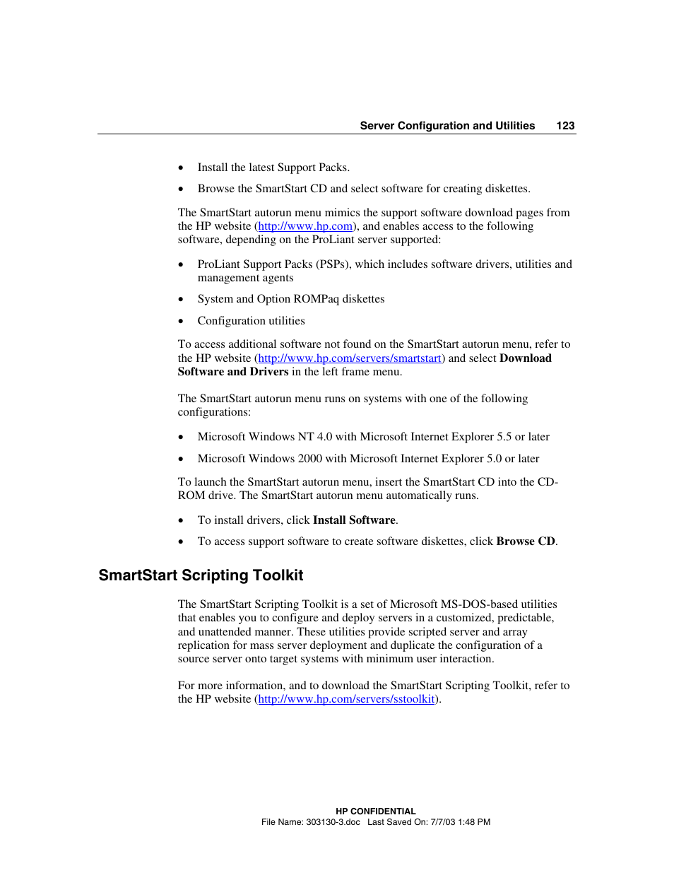 Smartstart scripting toolkit | HP ProLiant DL380 G3 Server User Manual | Page 123 / 164