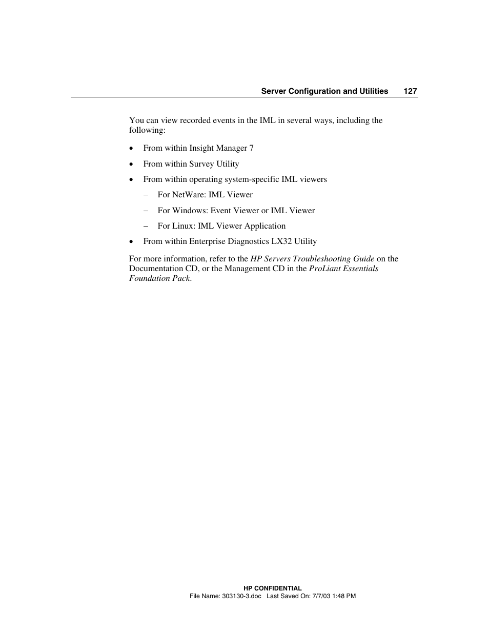 HP ProLiant DL380 G3 Server User Manual | Page 127 / 164